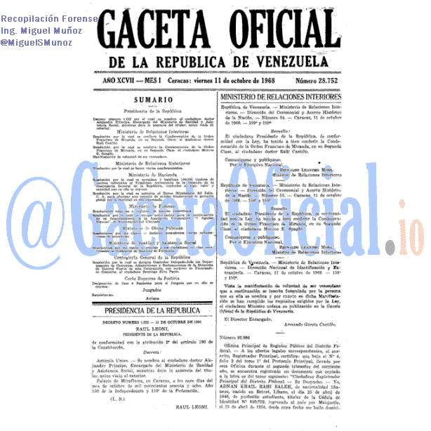 Gaceta Oficial 28752 del 11 Octubre 1968