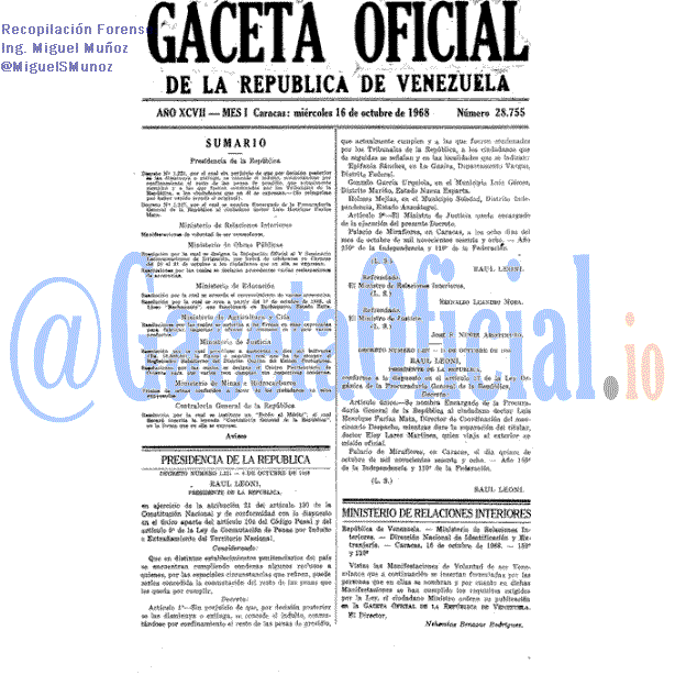 Gaceta Oficial 28755 del 16 Octubre 1968