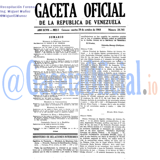 Gaceta Oficial 28765 del 29 Octubre 1968