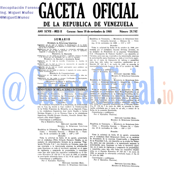 Gaceta Oficial 28782 del 18 Noviembre 1968
