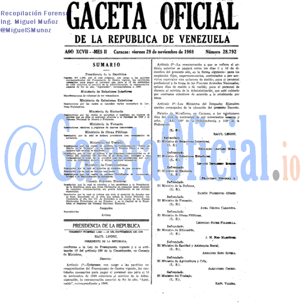 Gaceta Oficial 28792 del 29 Noviembre 1968
