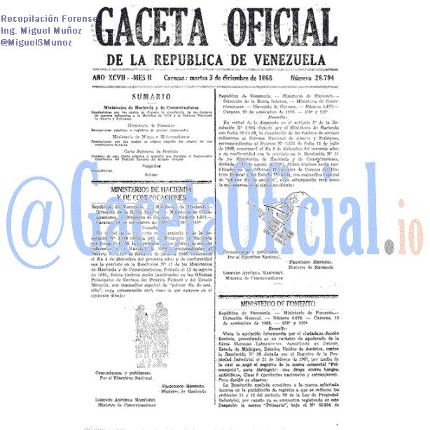 Gaceta Oficial 28794 del 3 Diciembre 1968