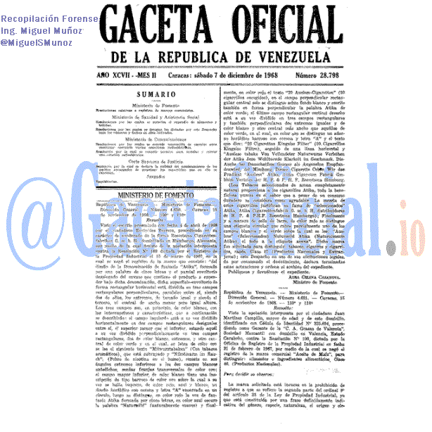 Gaceta Oficial 28798 del 7 Diciembre 1968