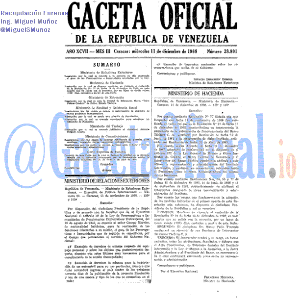 Gaceta Oficial 28801 del 11 Diciembre 1968