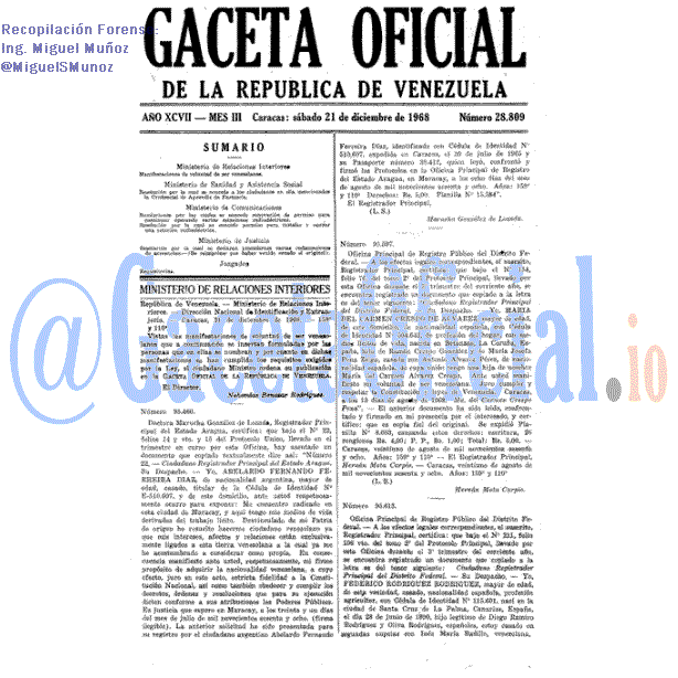 Gaceta Oficial 28809 del 21 Diciembre 1968