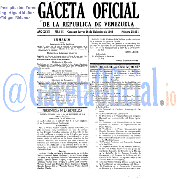 Gaceta Oficial 28811 del 26 Diciembre 1968