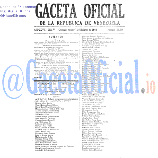 Gaceta Oficial 28849 del 11 Febrero 1969