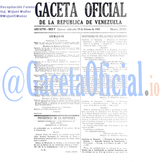 Gaceta Oficial 28854 del 19 Febrero 1969
