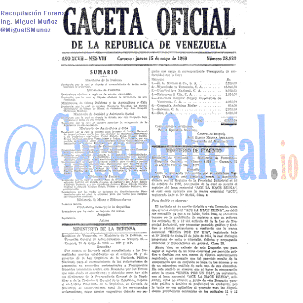 Gaceta Oficial 28920 del 15 Mayo 1969