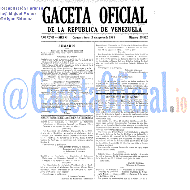Gaceta Oficial 28992 del 11 Agosto 1969