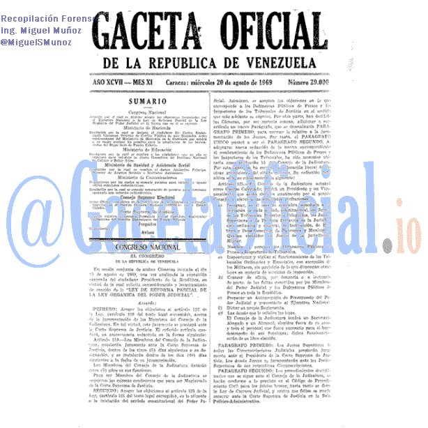 Gaceta Oficial 29000 del 20 Agosto 1969