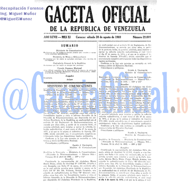 Gaceta Oficial 29009 del 30 Agosto 1969