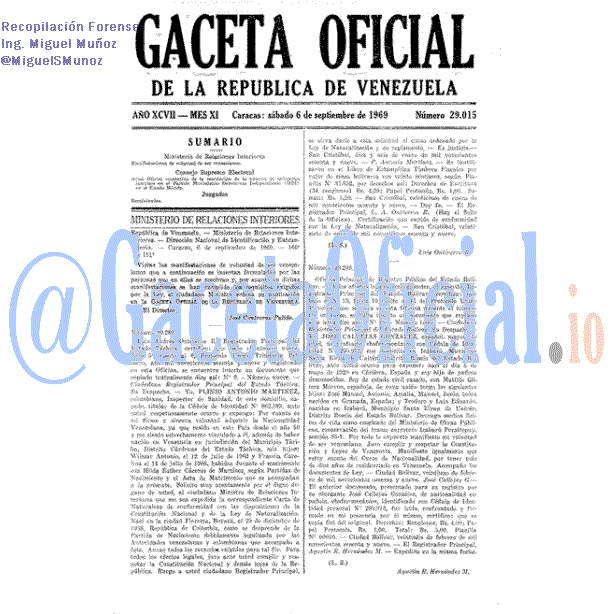 Gaceta Oficial 29015 del 6 Septiembre 1969