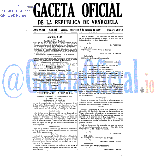 Gaceta Oficial 29042 del 8 Octubre 1969