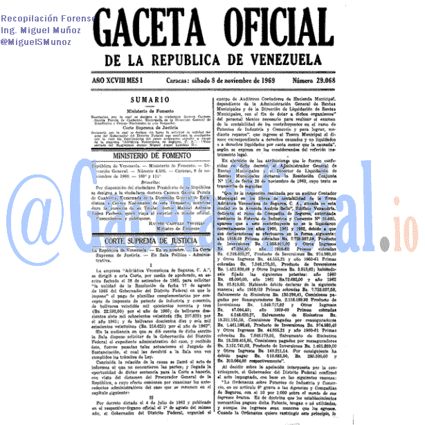 Gaceta Oficial 29068 del 8 Noviembre 1969