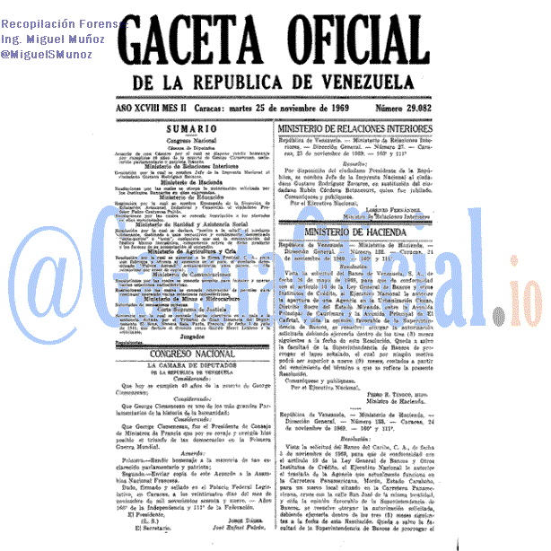 Gaceta Oficial 29082 del 25 Noviembre 1969