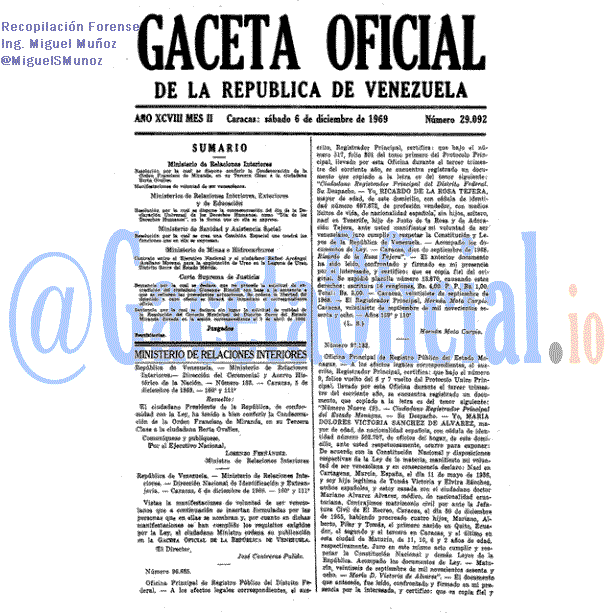 Gaceta Oficial 29092 del 6 Diciembre 1969