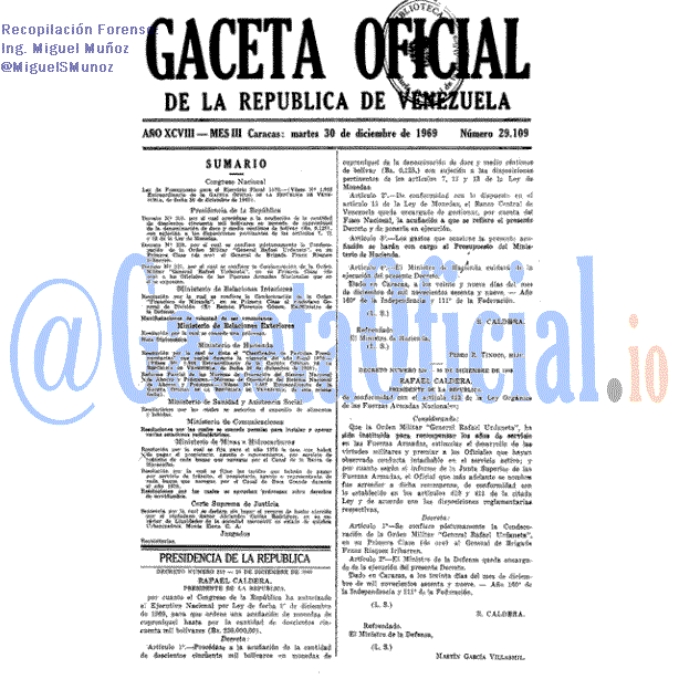 Gaceta Oficial 29109 del 30 Diciembre 1969