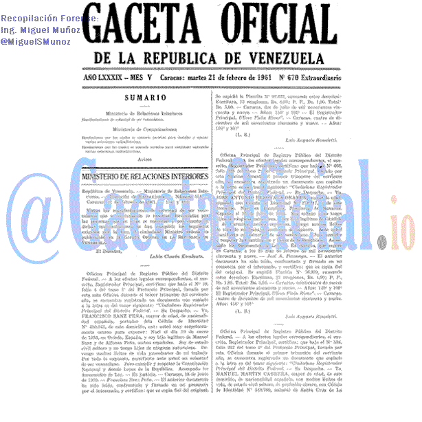 Gaceta Oficial 670 del 21 Febrero 1961