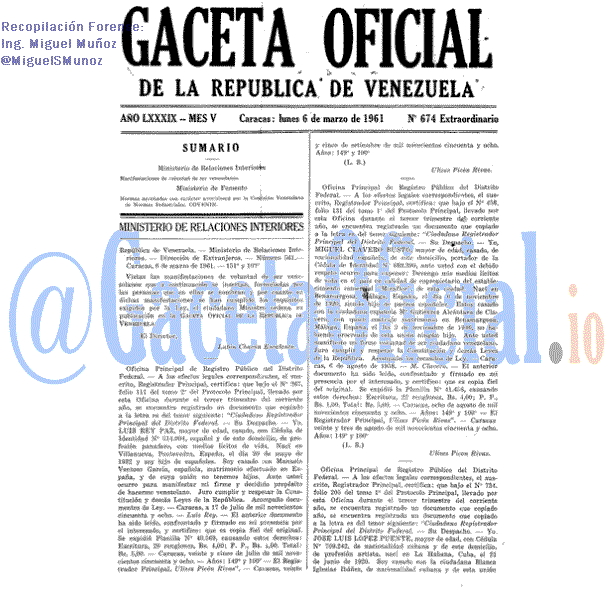 Gaceta Oficial 674 del 6 Marzo 1961