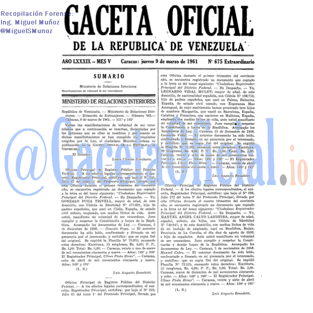 Gaceta Oficial 675 del 9 Marzo 1961