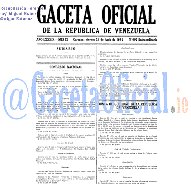 Gaceta Oficial 693 del 23 Junio 1961
