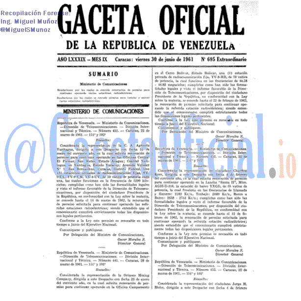 Gaceta Oficial 695 del 30 Junio 1961