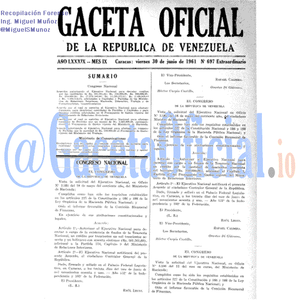 Gaceta Oficial 697 del 30 Junio 1961