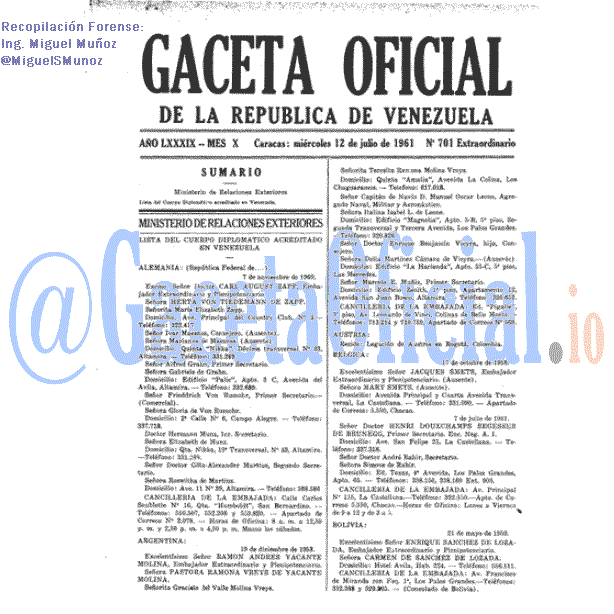 Gaceta Oficial 701 del 12 Julio 1961