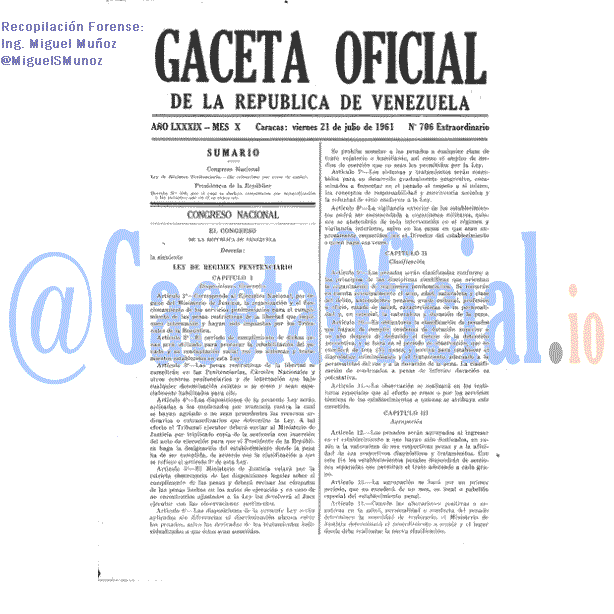 Gaceta Oficial 706 del 21 Julio 1961