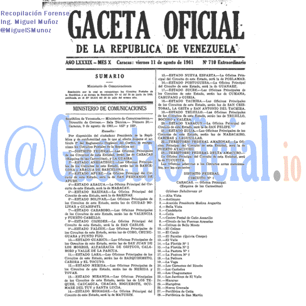 Gaceta Oficial 710 del 11 Agosto 1961