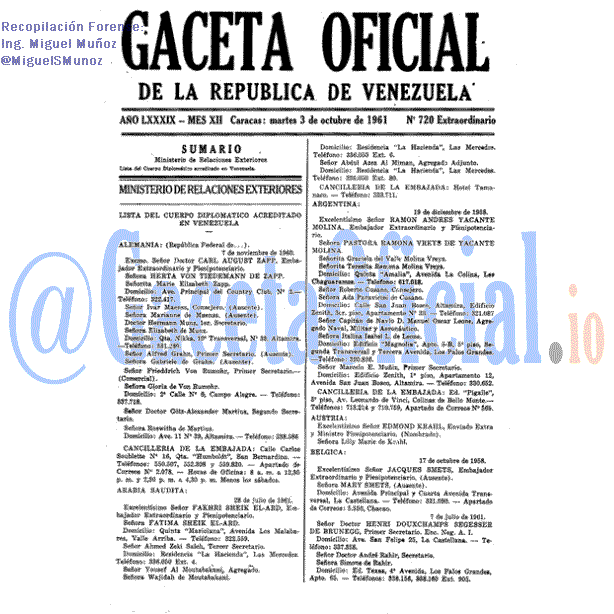 Gaceta Oficial 720 del 3 Octubre 1961
