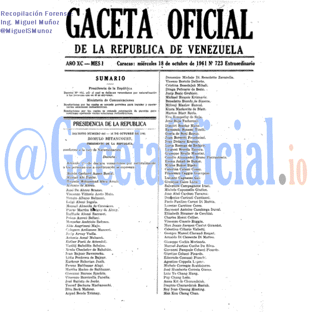 Gaceta Oficial 723 del 18 Octubre 1961