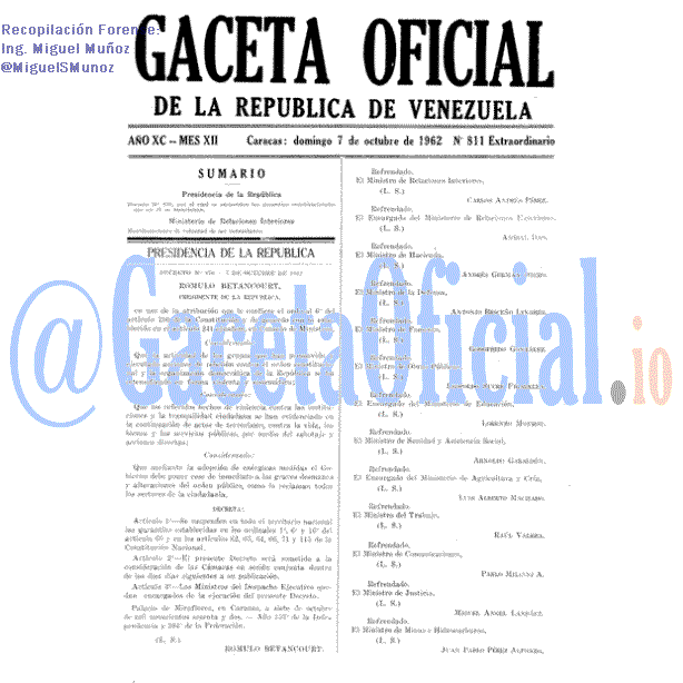 Gaceta Oficial 811 del 7 Octubre 1962