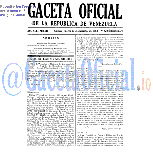Gaceta Oficial 820 del 27 Diciembre 1962