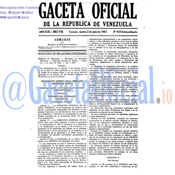 Gaceta Oficial 910 del 2 Junio 1964