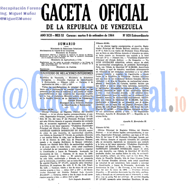 Gaceta Oficial 928 del 8 Septiembre 1964
