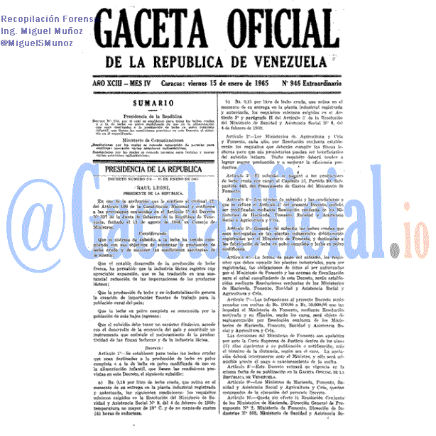 Gaceta Oficial 946 del 15 Enero 1965