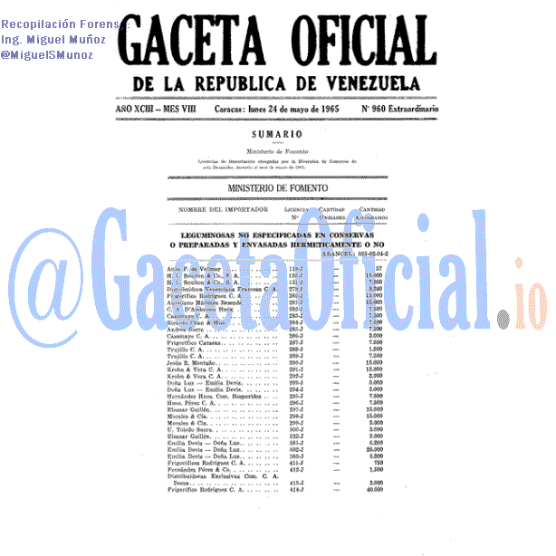 Gaceta Oficial 960 del 24 Mayo 1965