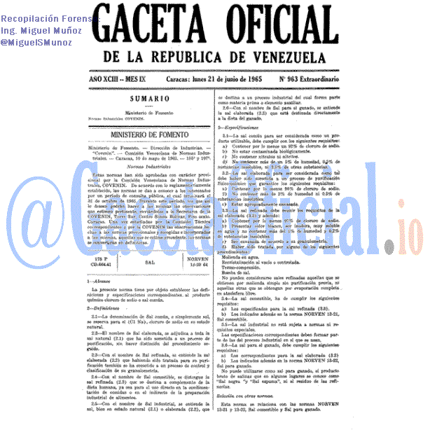Gaceta Oficial 963 del 21 Junio 1965