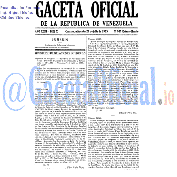 Gaceta Oficial 967 del 21 Julio 1965