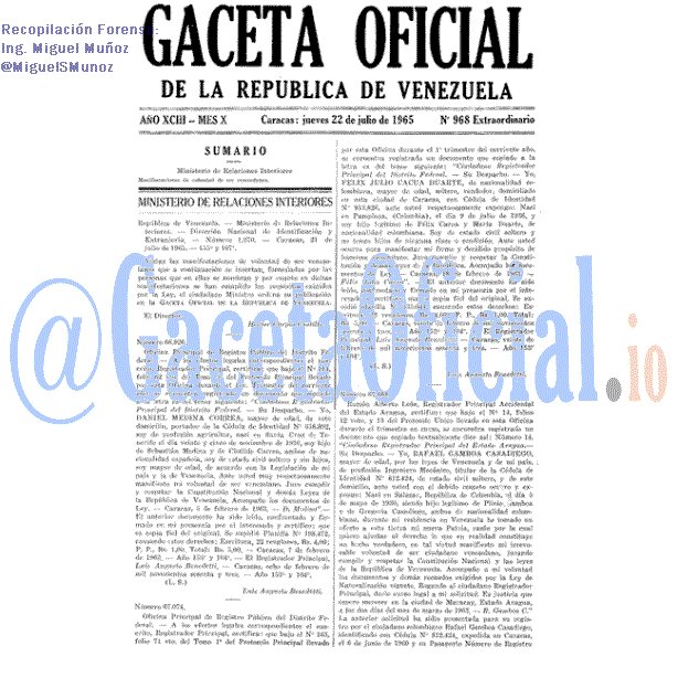 Gaceta Oficial 968 del 22 Julio 1965