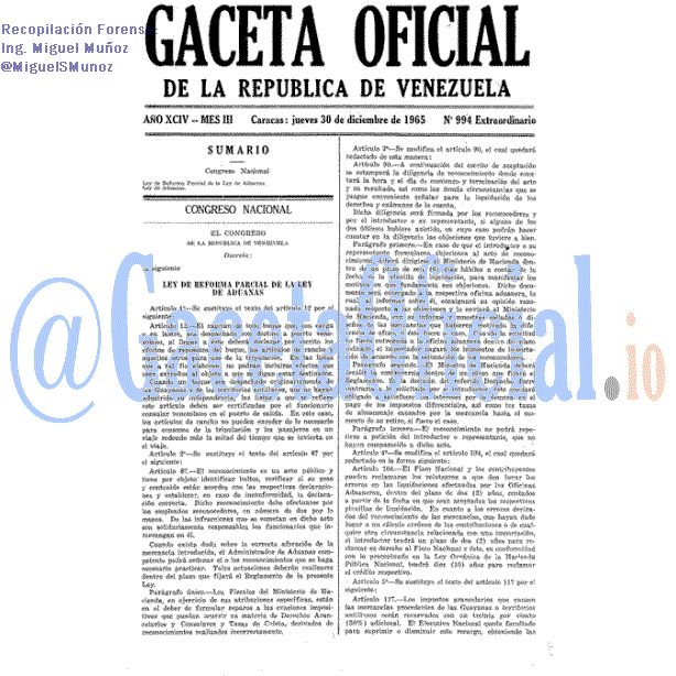 Gaceta Oficial 994 del 30 Diciembre 1965