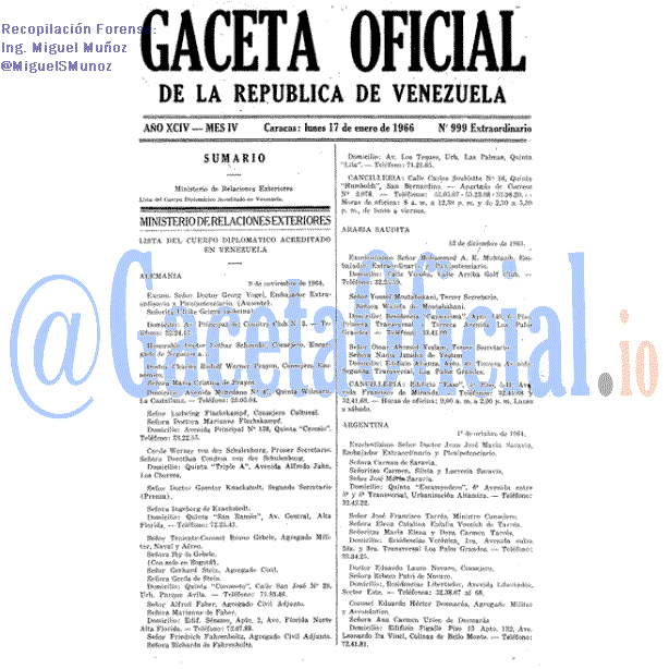 Gaceta Oficial 999 del 17 Enero 1966