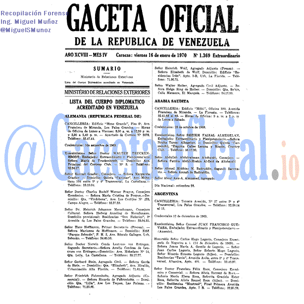 Gaceta Oficial 1369 del 16 Enero 1970