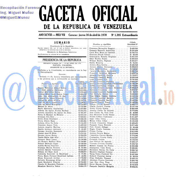 Gaceta Oficial 1395 del 16 Abril 1970