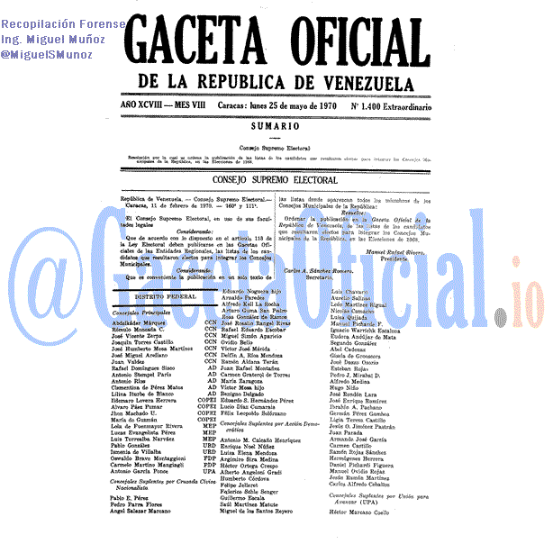 Gaceta Oficial 1400 del 25 Mayo 1970