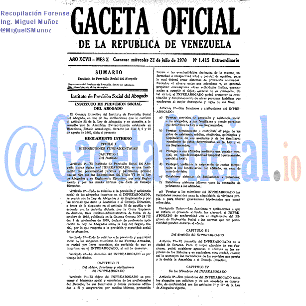 Gaceta Oficial 1415 del 22 Julio 1970