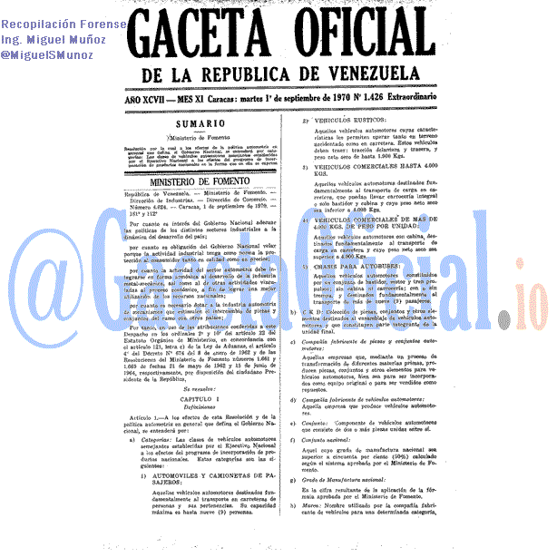 Gaceta Oficial 1426 del 1 Septiembre 1970