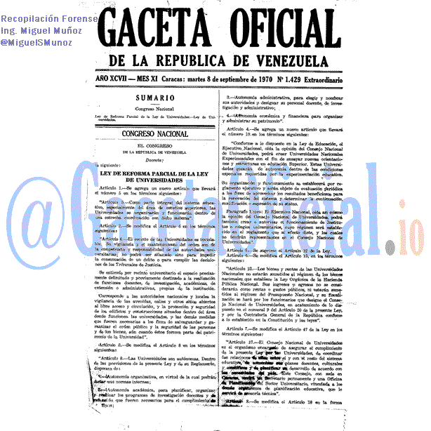Gaceta Oficial 1429 del 8 Septiembre 1970